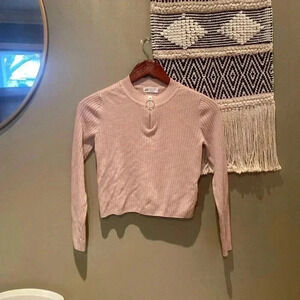 H & M BLUSH PINK LONG SLEEVE RIBBED CROP TOP